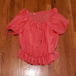 Guess coral peasant top